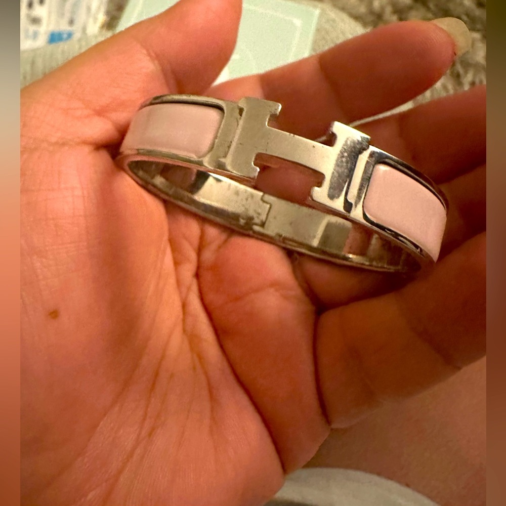 Hermes pink/silver clic H bracelet